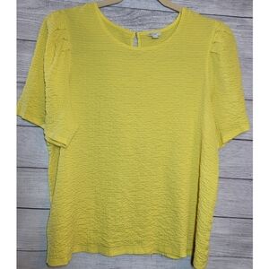 C Est. 1946 Top Womens Plus Size 22/24W Yellow Textured Puff Short Sleeves Retro